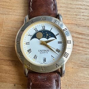 unitron | Accessories | Vintage Unitron Moon Phase Brown Leather Watch ...